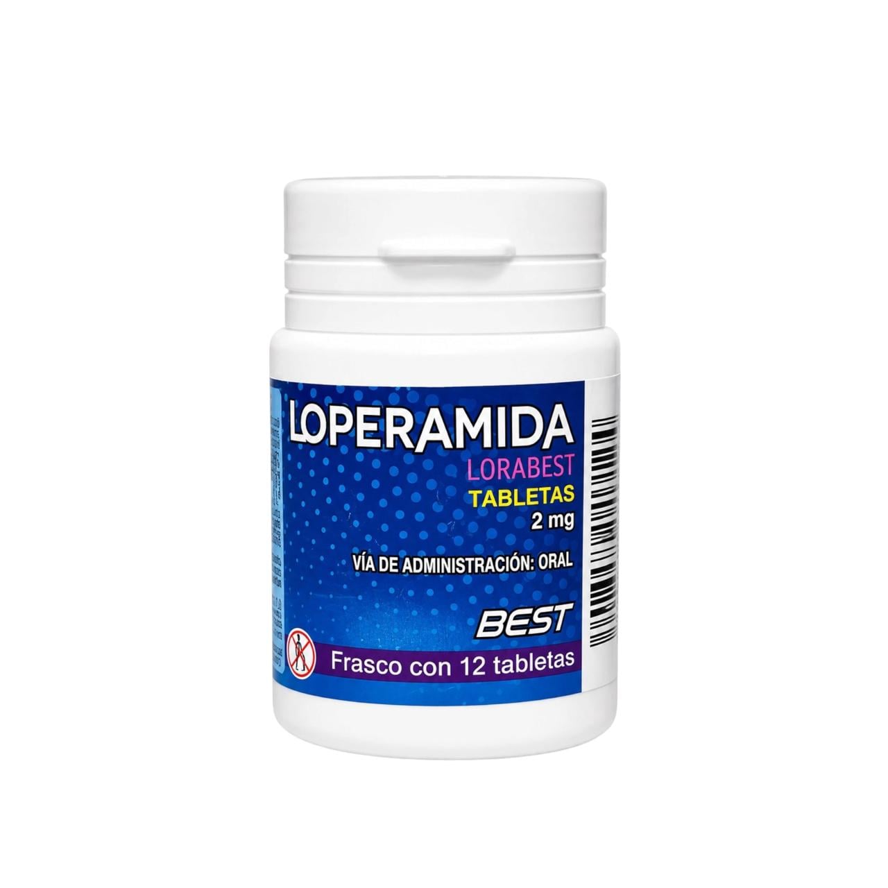 9f70a03a-2054-496a-9958-e543f230e562 Loperamida 2 mg Frasco con 12 tabletas BEST - Imagen 1